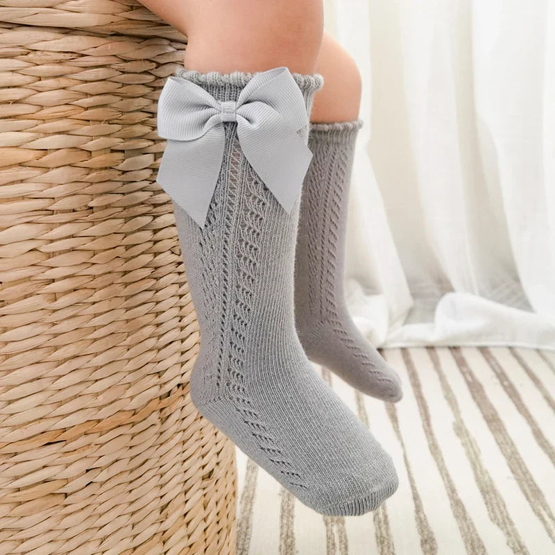 Baby Girls Socks – Spanish Style Bow Cotton Mesh Breathable Socks for Newborns