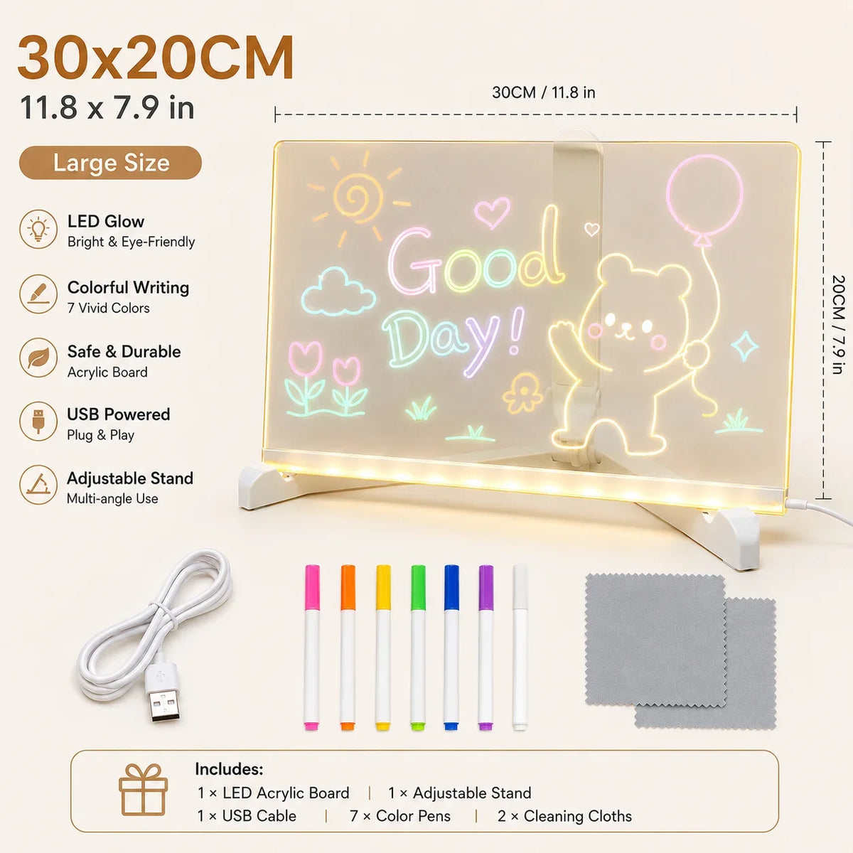 LED-Mal- & Nachrichtentafel aus Acryl für Kinder