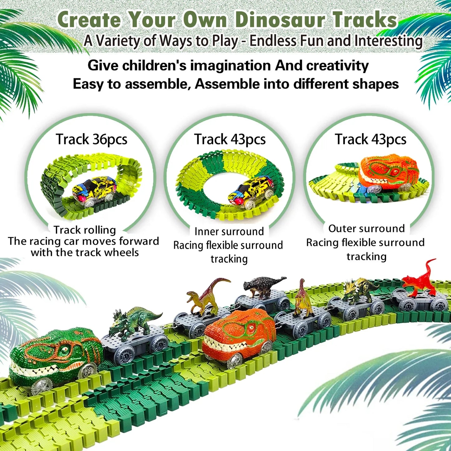 Dino Glow Track Adventure – Flexible Race Track with Light-Up Train & Cars