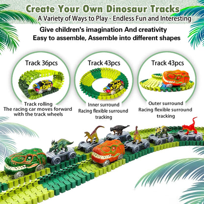 Dino Glow Track Adventure – Flexible Race Track with Light-Up Train & Cars