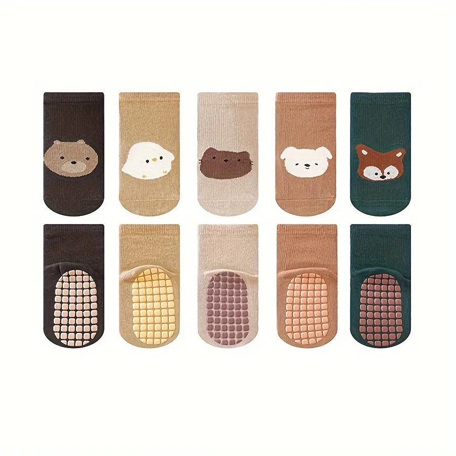 6 Paar rutschfeste Babysocken – süße Tiermotive 🐻🐰🦊
